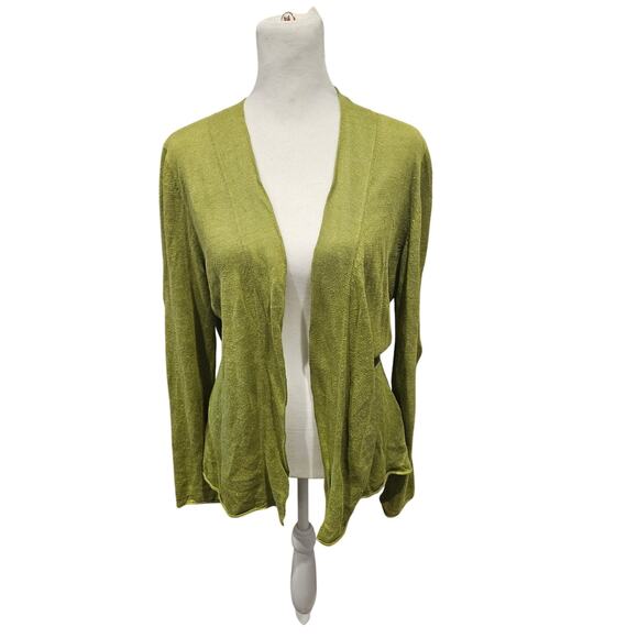 Lafayette 148 open front drapy cardigan green linen medium - Picture 1 of 6